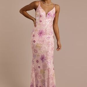 Floral Pink Sequin Dress